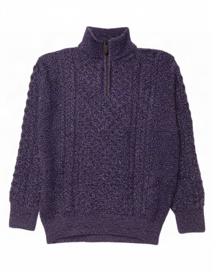 Original Aran CO. Herren-Pullover mit Reißverschluss am Hals, groß, Marineblau meliert