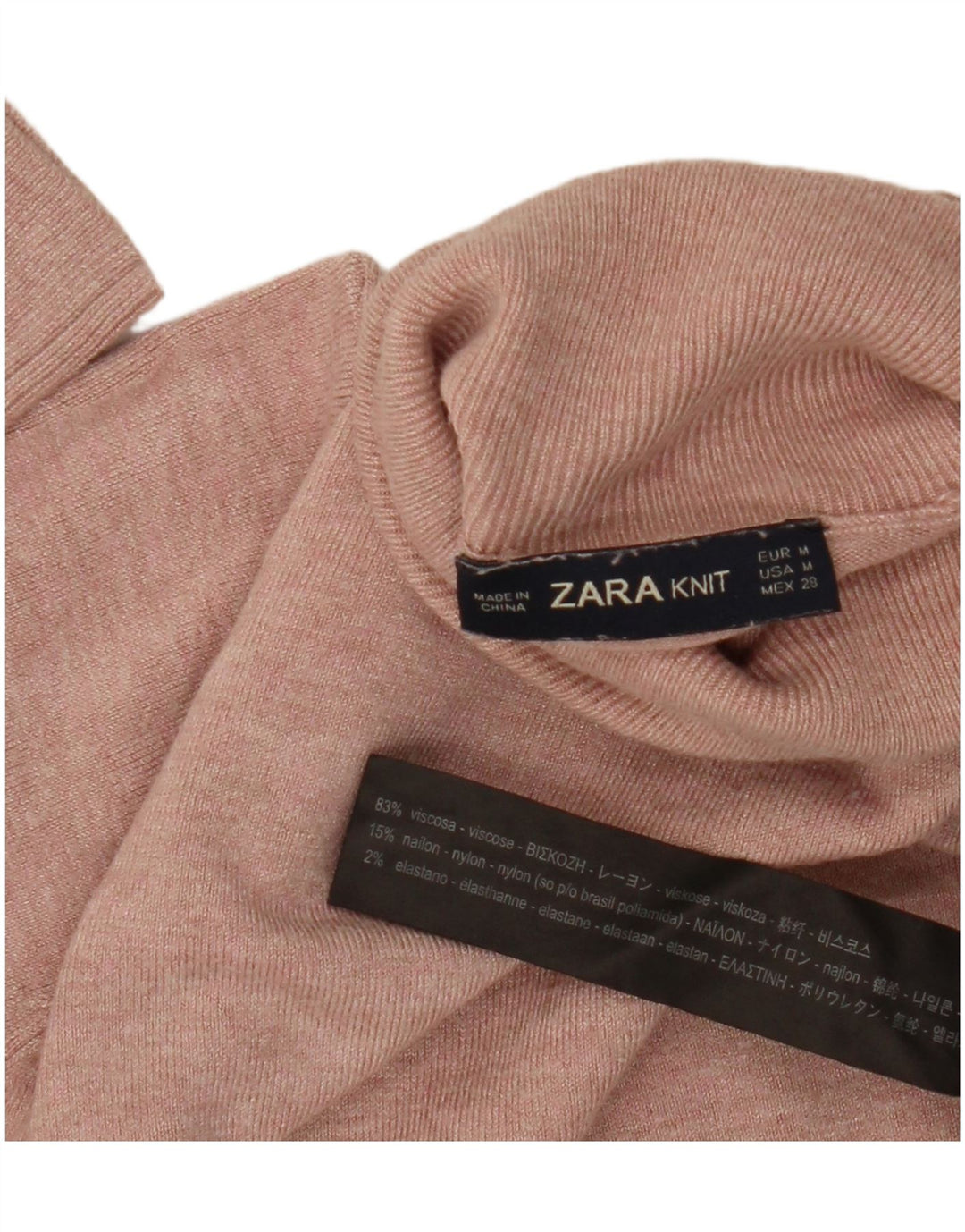Rollkragenpullover für Damen von Zara, UK-Gr. 14, mittelrosa gefleckte Viskose