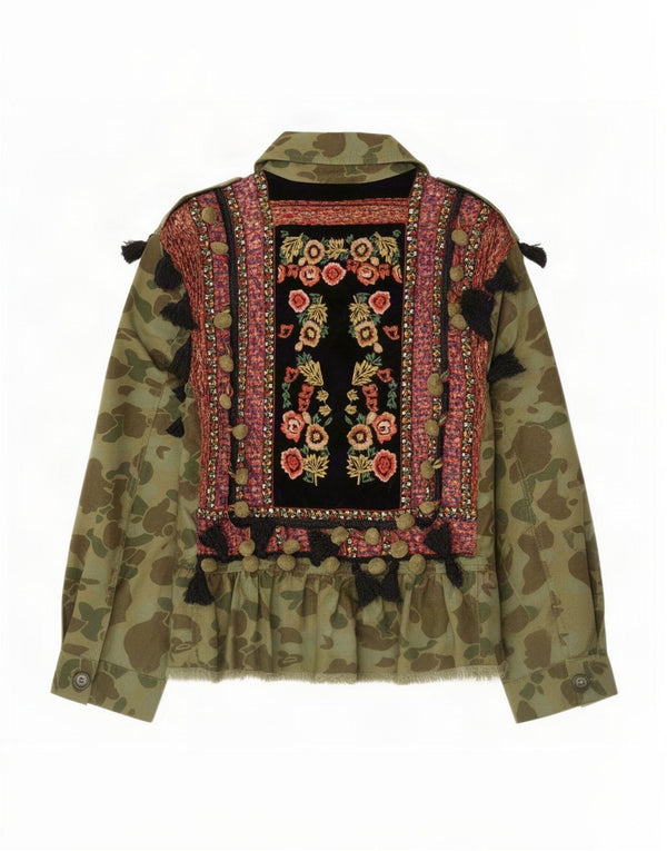 Zara Damen Graphic Military Jacke UK 10 Small Khaki Camouflage Baumwolle