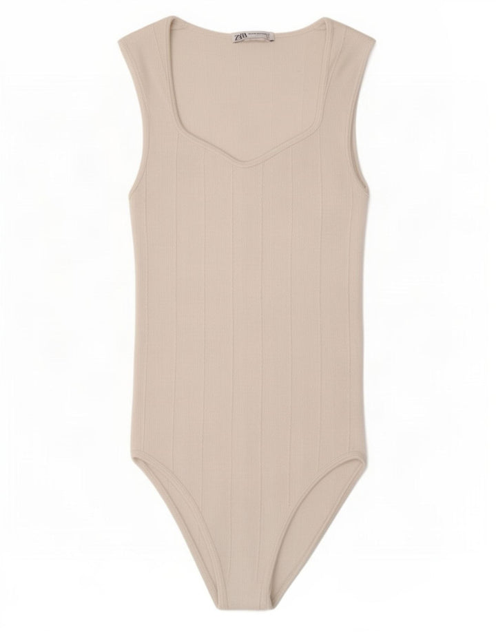 Zara Damen Ärmelloser Body UK 12 Mittelweiß