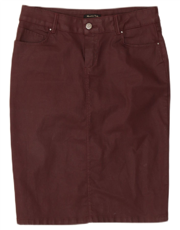Massimo Dutti Damen Bleistiftrock W28 Medium Burgund Baumwolle
