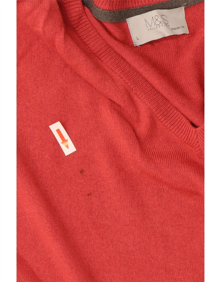 Marks & Spencer Herren-Pullover mit normaler Passform und V-Ausschnitt, großes rotes Acryl