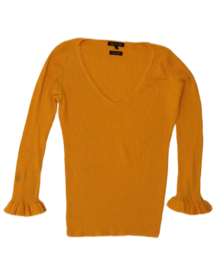 Massimo Dutti Damen-Oberteil mit 3/4-Ärmeln, langärmlig, UK-Größe 10, Größe S, gelbe Seide