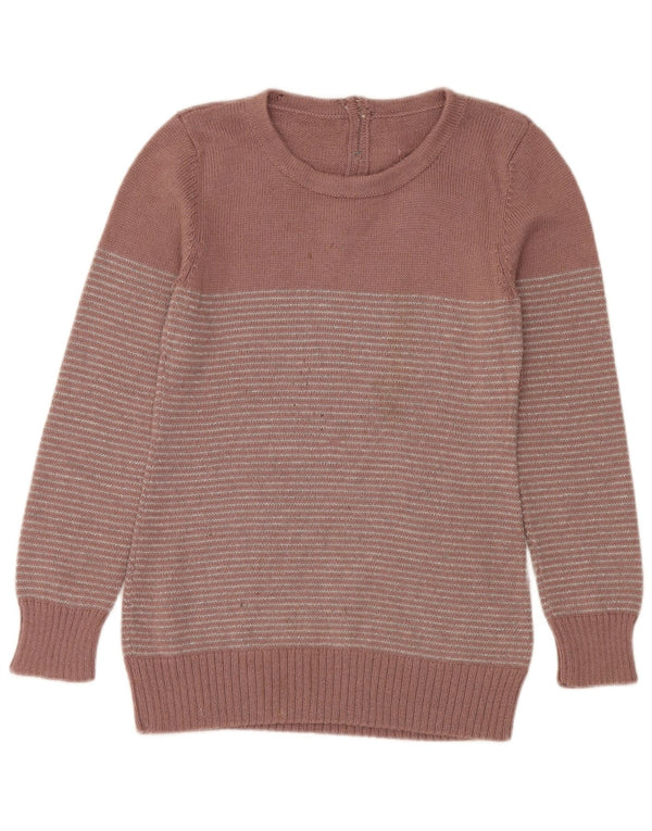Vintage Damen Pullover mit Rundhalsausschnitt, Gr. 10, klein, rosa gestreift