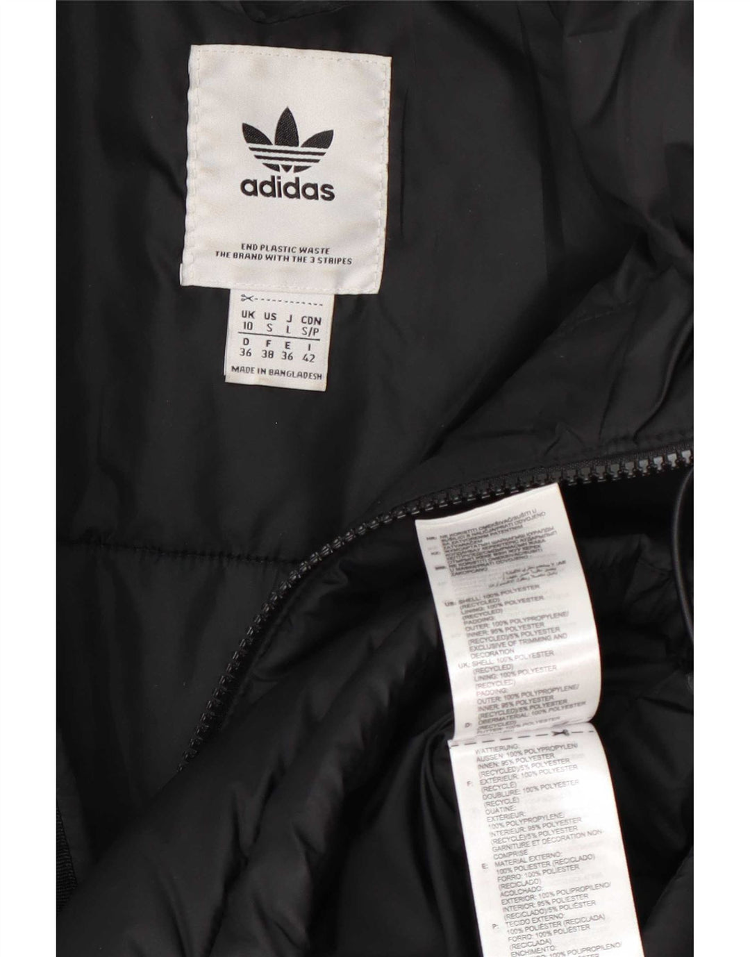 Adidas Damen Übergroße gepolsterte Jacke UK 10 Small Schwarz Colourblock