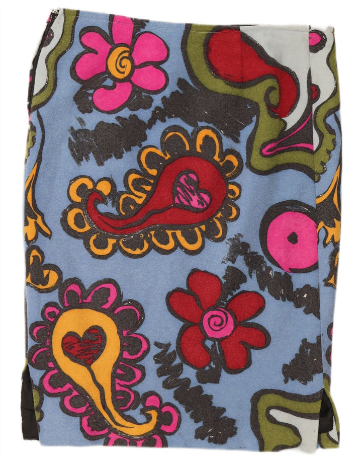 Vintage Damen Gerader Rock W36 XL Blau geblümt