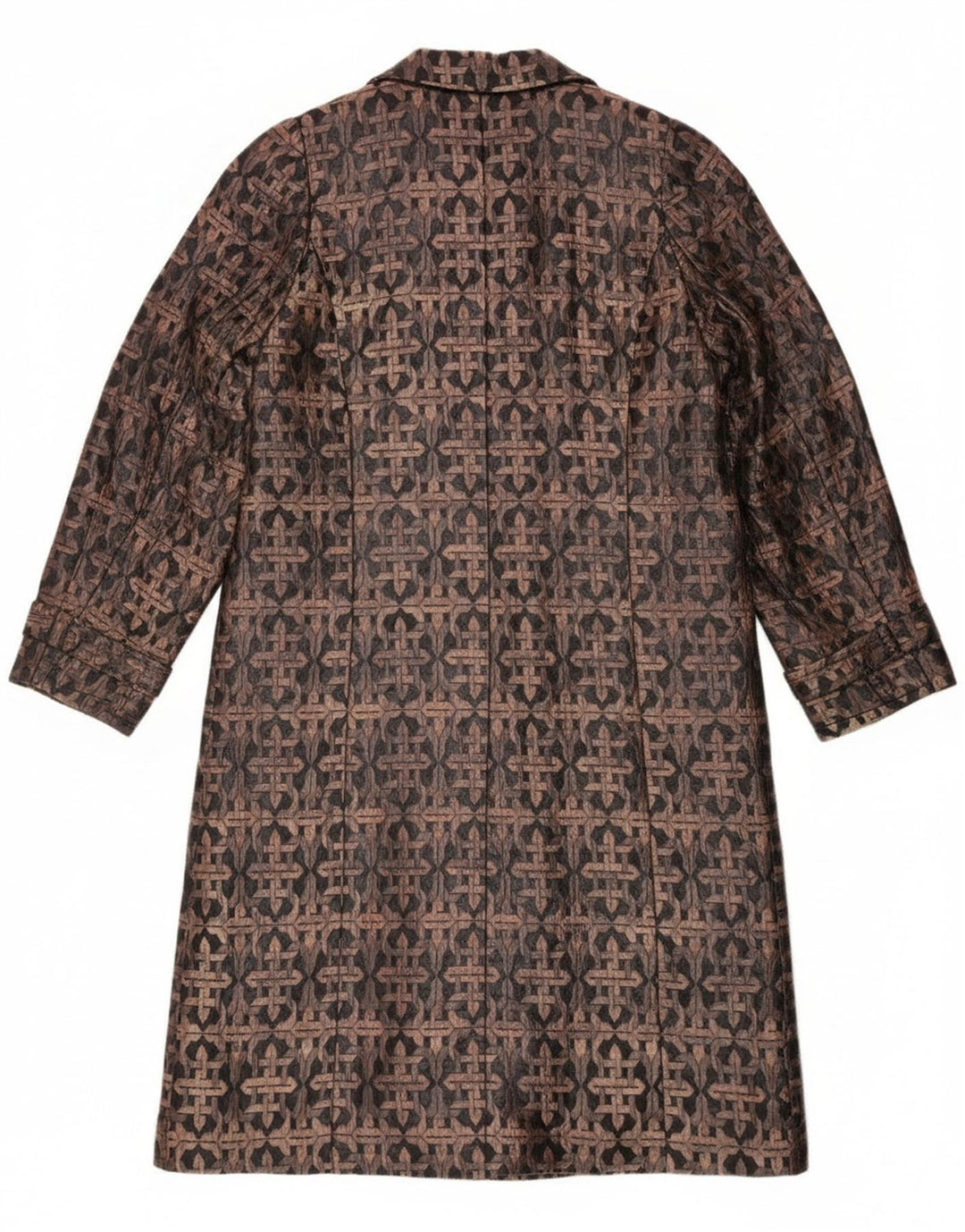 Vintage Damen Zweireihiger Mantel UK 14 Mittelbraun Geometrisch