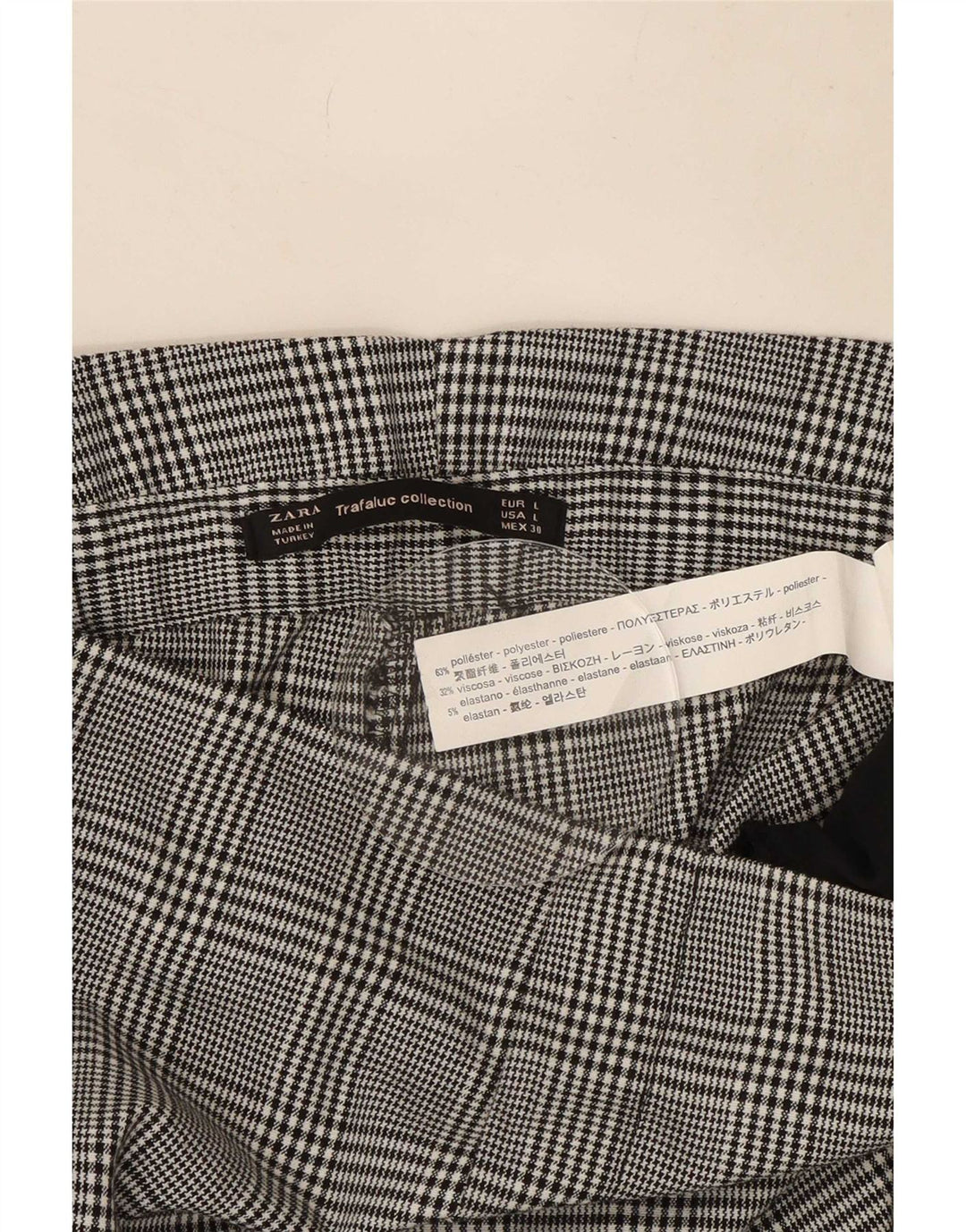 Zara Damen Trafaluc verkürzte Hose, groß, W30, L26, grauer Hahnentrittmuster