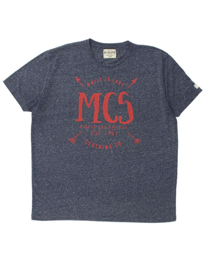 Marlboro Classics Herren-T-Shirt mit Grafik, 2XL, marineblau geflecktes Polyester