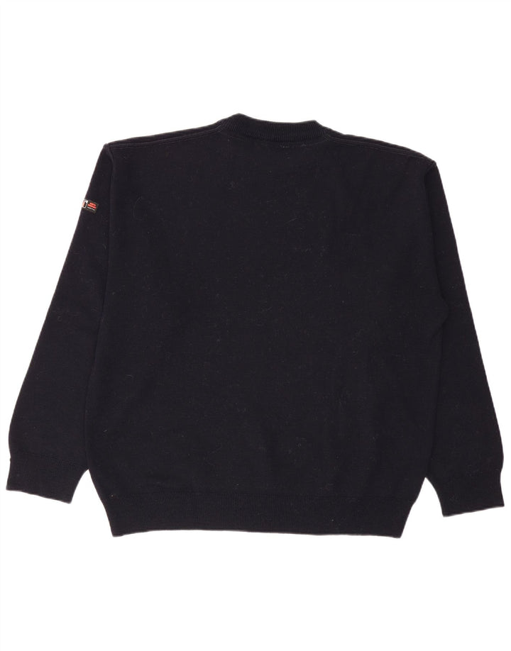 VINTAGE Herren-Pullover mit Rundhalsausschnitt, große marineblaue Baumwolle