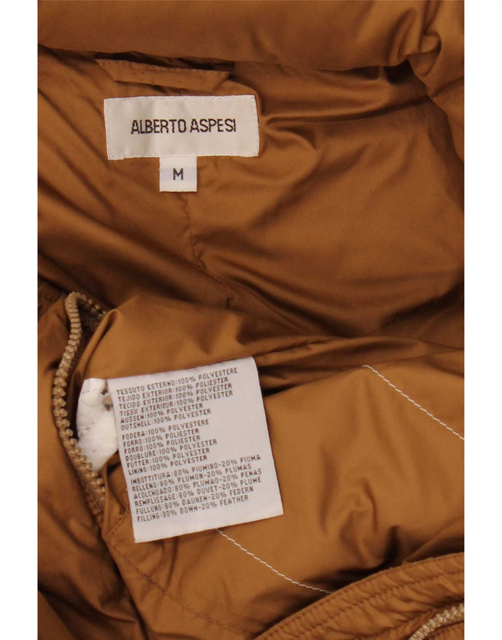 Alberto Aspesi Wattierte Damenjacke mit Kapuze, UK 14, Mittelbraun, Polyester