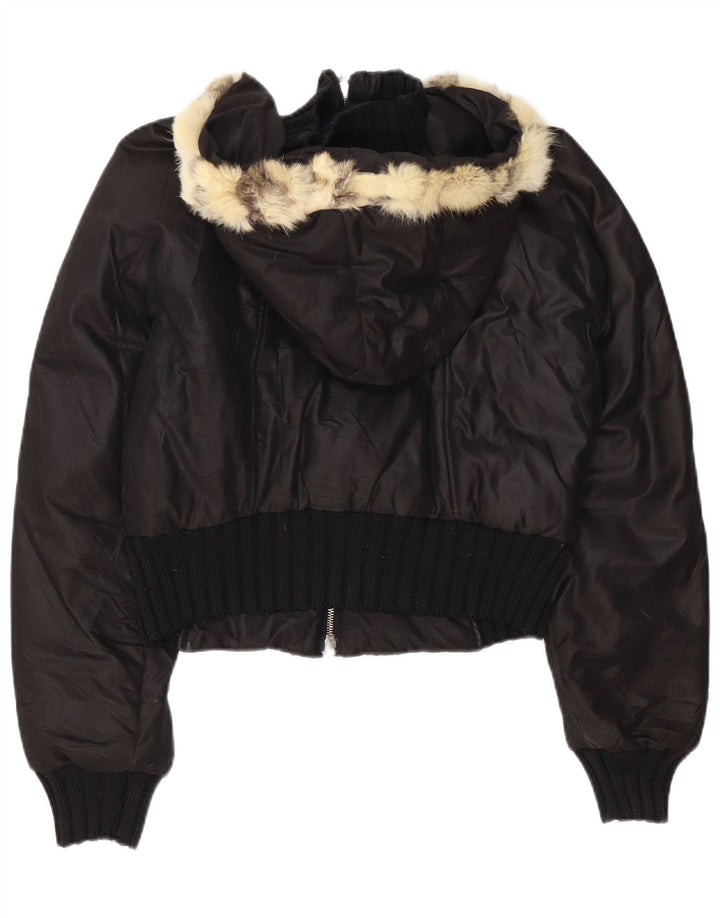 TRUSSARDI JEANS Wattierte Damenjacke mit Kapuze IT 44 Mittelschwarzes Polyamid