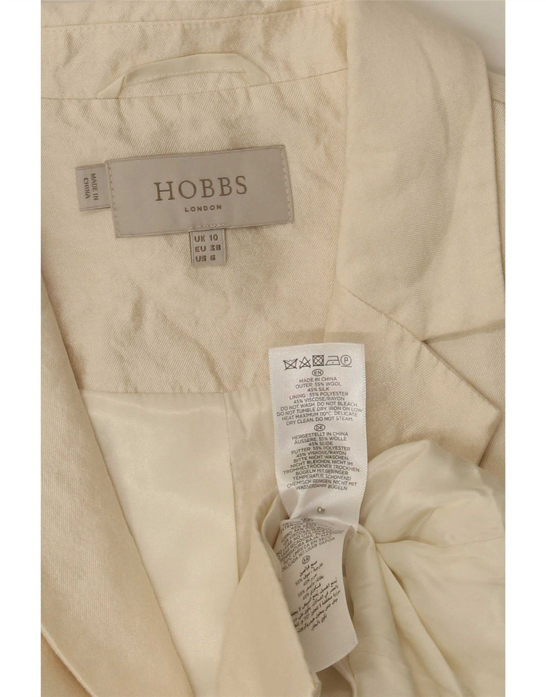 Hobbs Womens 2 Button Crop Blazer Jacke UK 10 Small Off White Wool