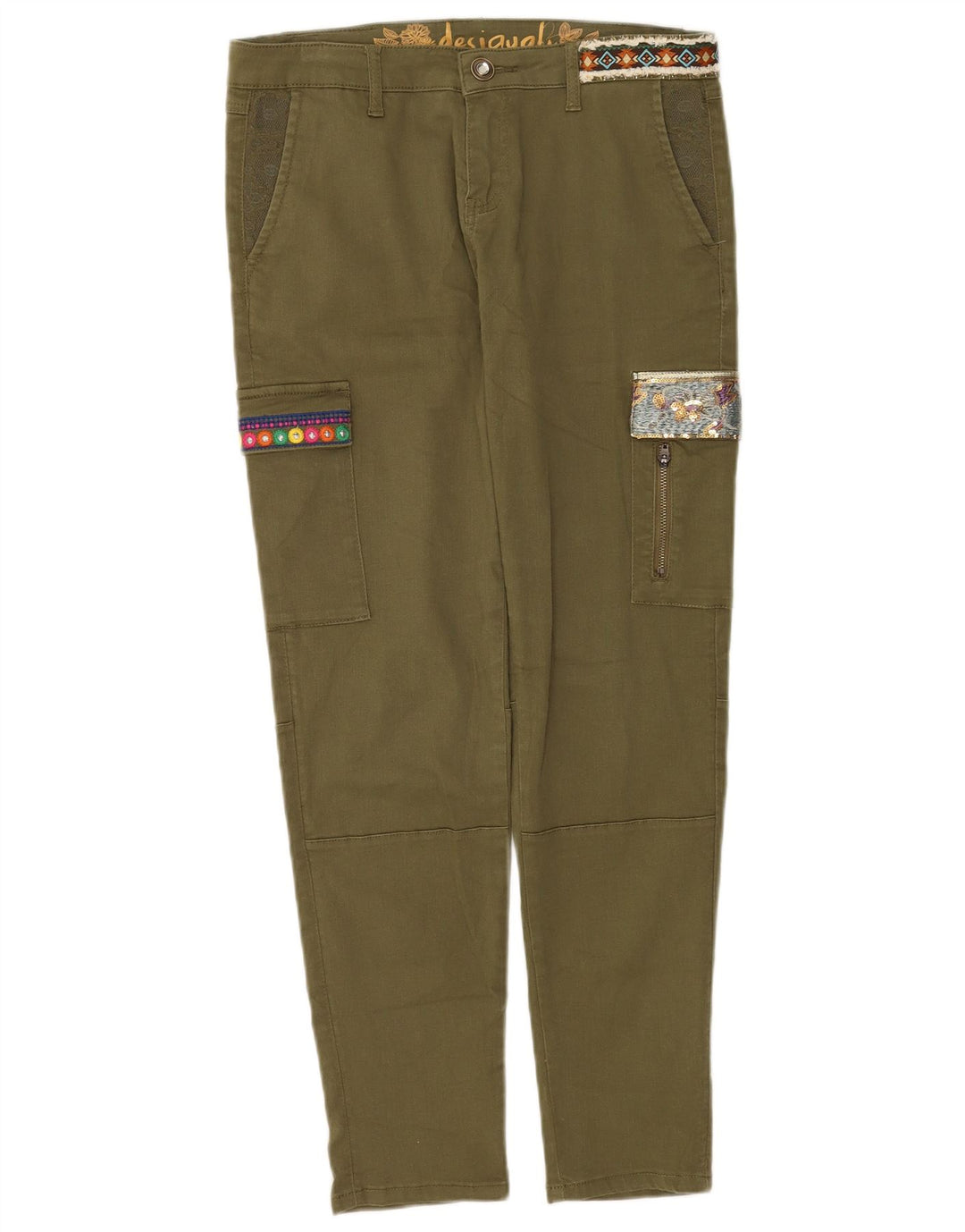 Desigual Damen Graphic Slim Cargohose EU 40 Medium W30 L29 Khaki