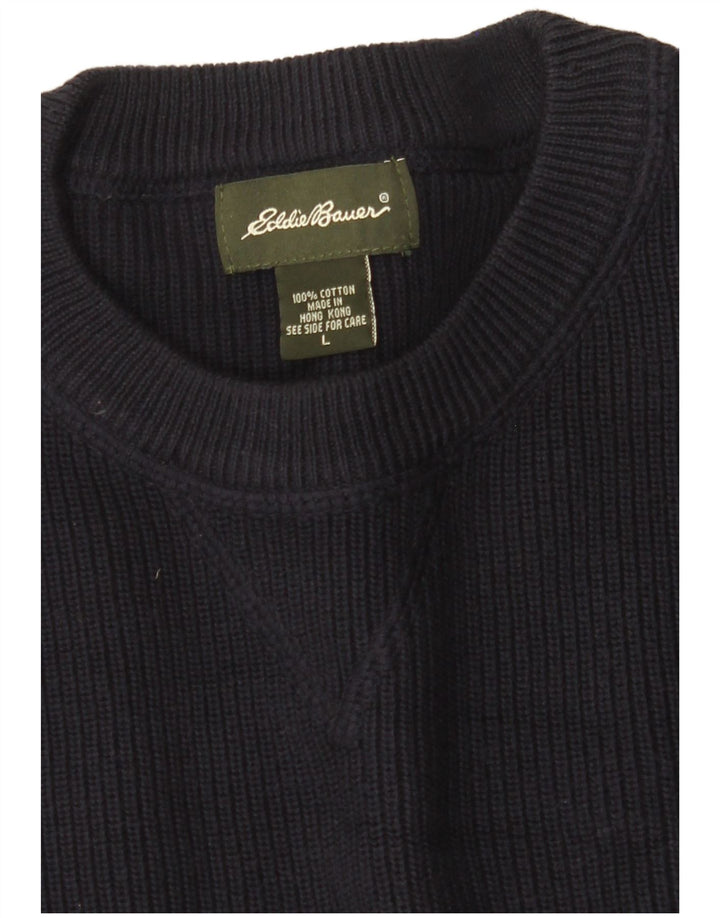 EDDIE BAUER Herren-Pullover mit Rundhalsausschnitt, groß, marineblaue Baumwolle