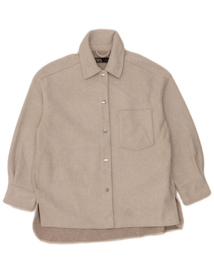 Zara Damen-Oversize-Flanellhemd, UK 10, Small, Grau, Polyester