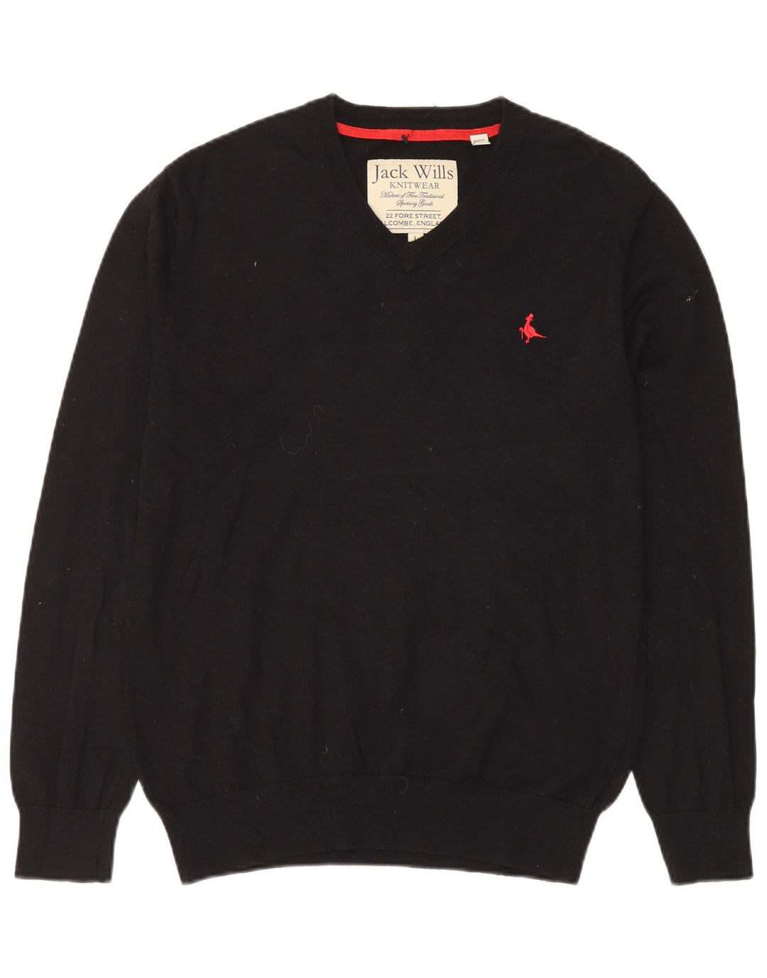 Jack Wills Herren-Pullover mit V-Ausschnitt, groß, aus schwarzer Baumwolle