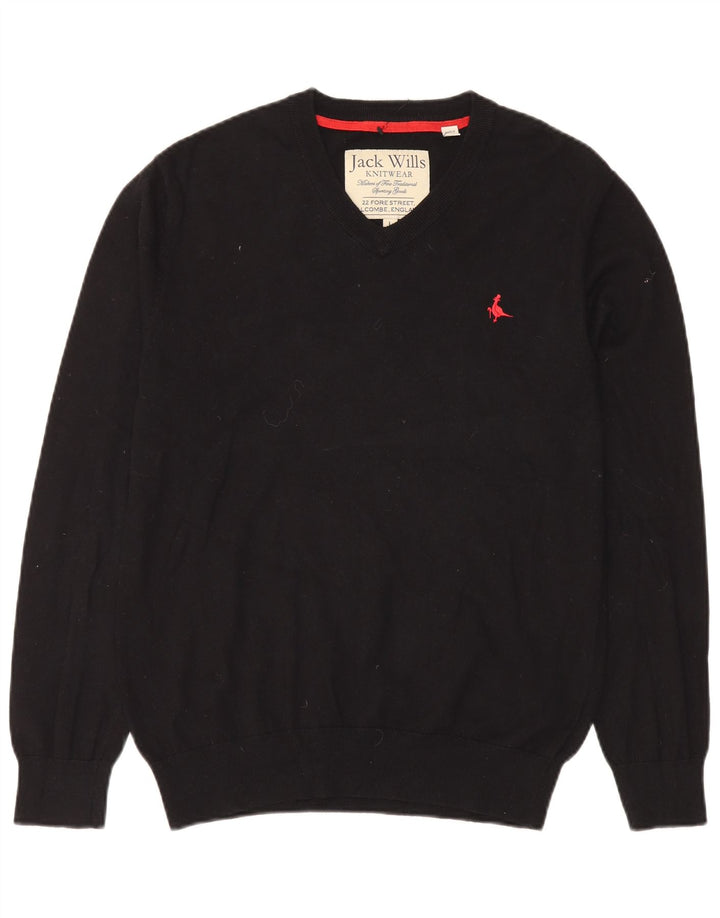 Jack Wills Herren-Pullover mit V-Ausschnitt, groß, aus schwarzer Baumwolle