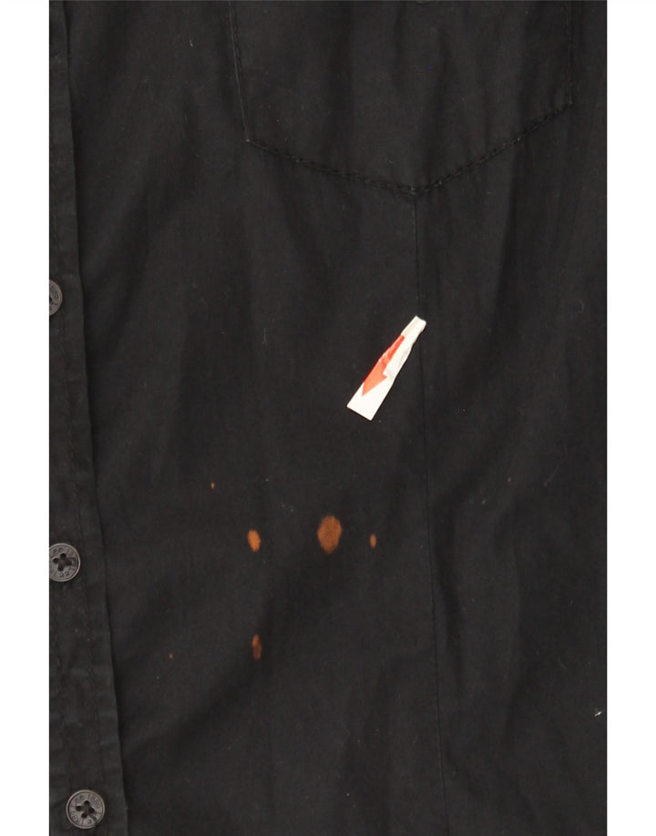 Lee Damen Kurzarmhemd UK 10 Small Schwarz Baumwolle