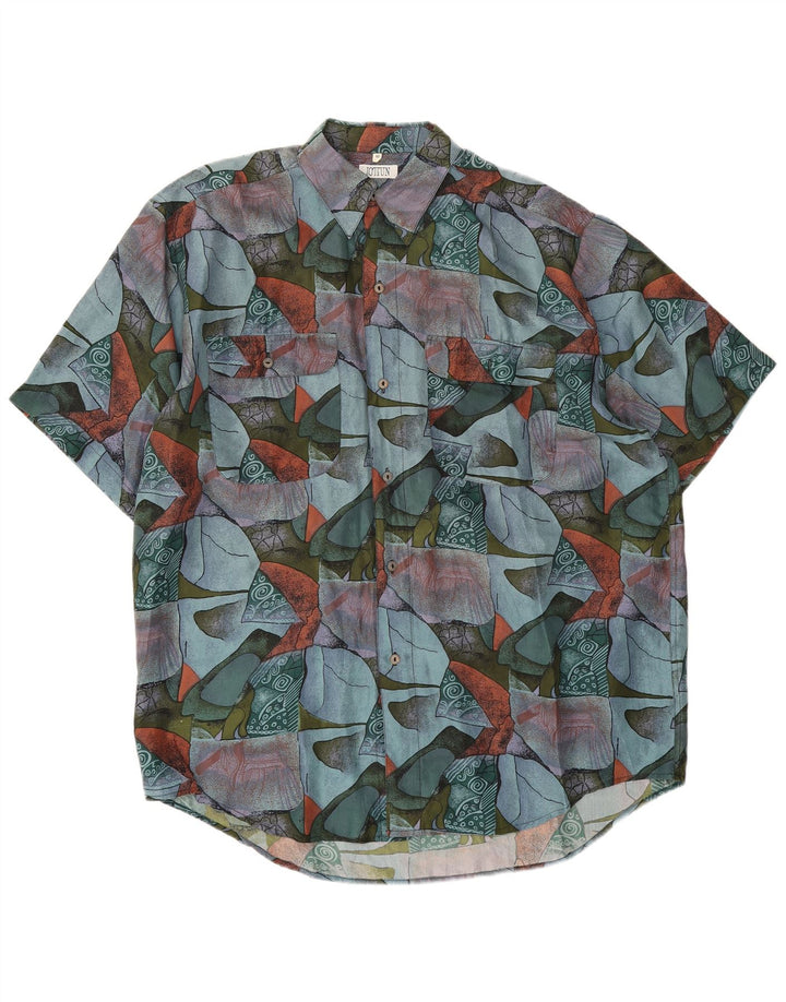 Vintage Herren-Kurzarmhemd mit abstraktem Muster, mittelmehrfarbige Seide