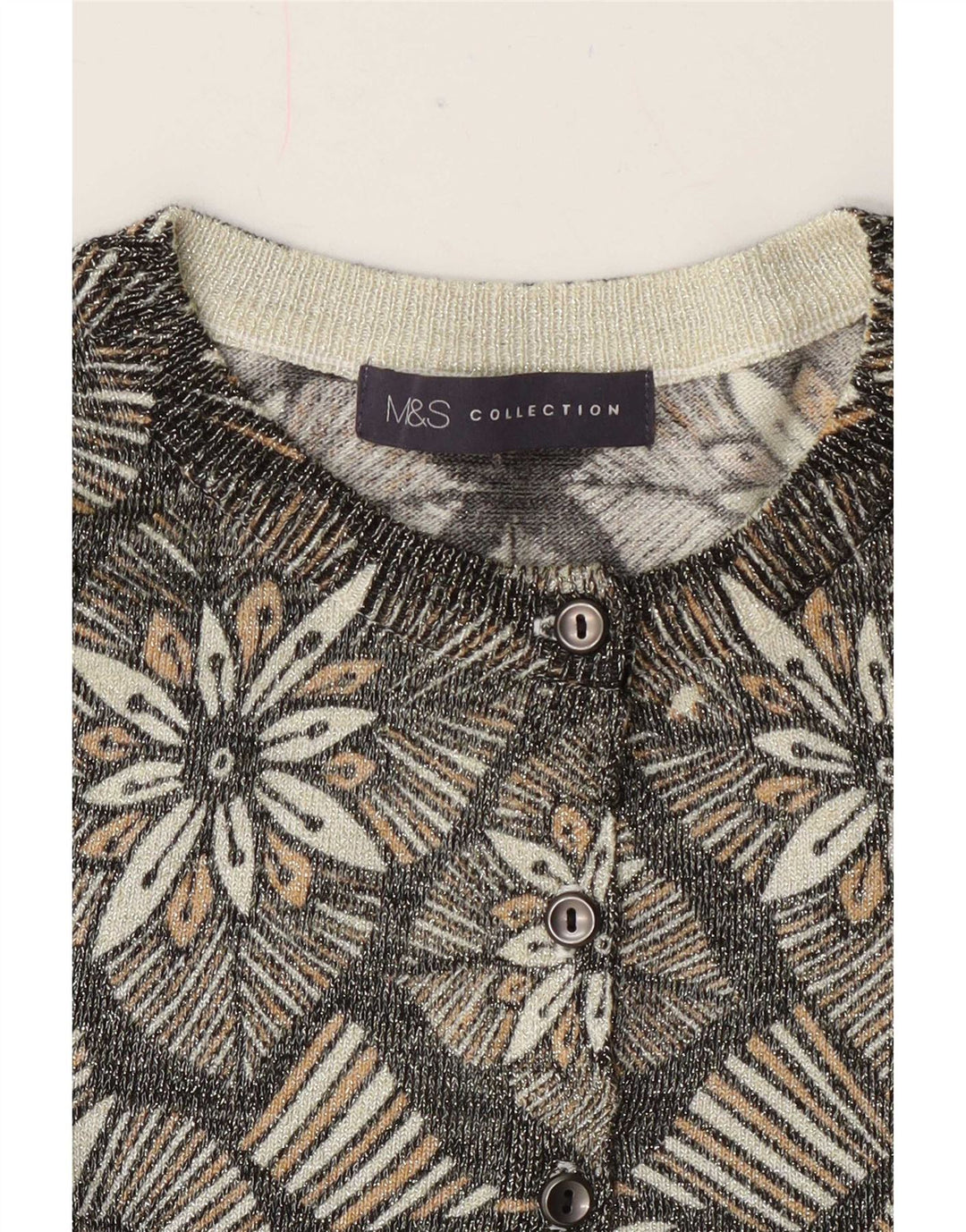 Marks & Spencer Damen-Strickjacke, UK-Größe 44, Mittelgrau, klassisch mit Blumenmuster