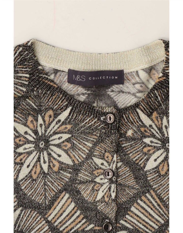 Marks & Spencer Damen-Strickjacke, UK-Größe 44, Mittelgrau, klassisch mit Blumenmuster
