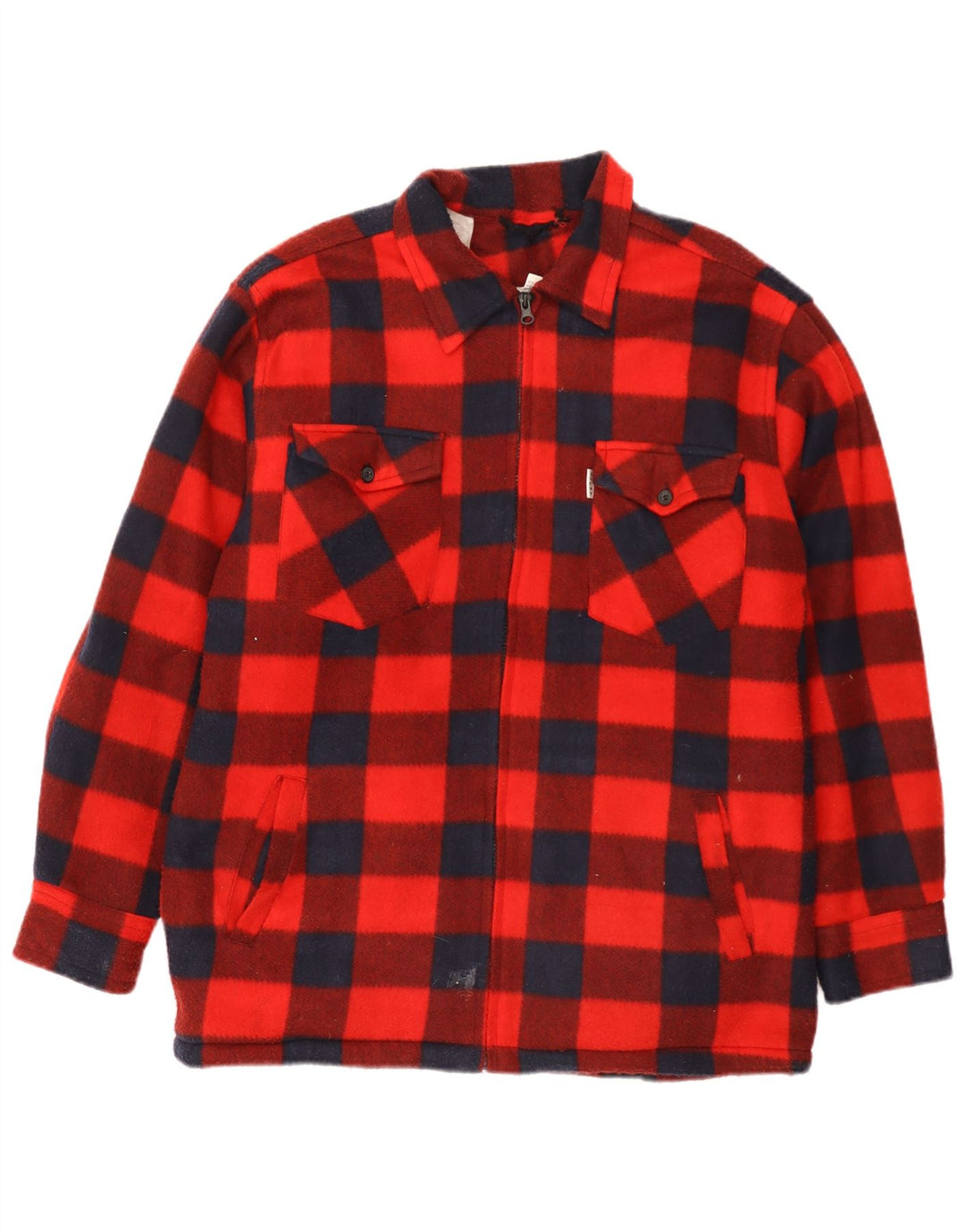 Vintage Herren-Fleece-Holzfällerhemd, großes rotes Gingham-Polyester