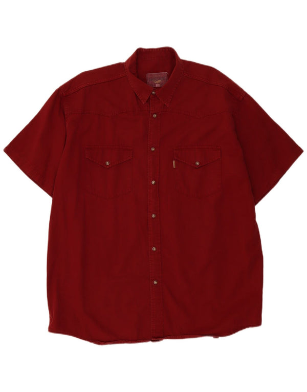 Vintage Herren Kurzarm Jeanshemd XL Burgunder Baumwolle