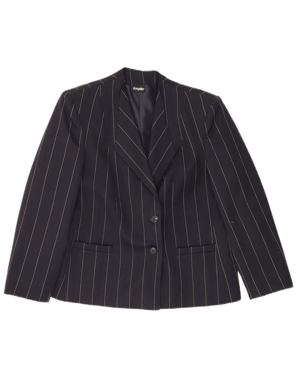 ELENA MIRO Damen 2-Knopf-Blazerjacke UK 18 XL Marineblau gestreifte Wolle