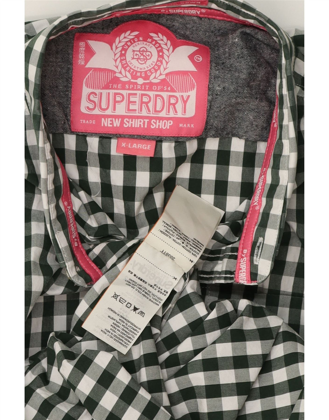 SUPERDRY Herrenhemd XL aus grüner Gingham-Baumwolle