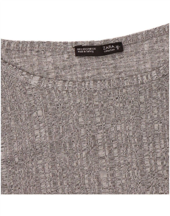 Zara Damen Top Langarm UK 10 Small Grau meliert