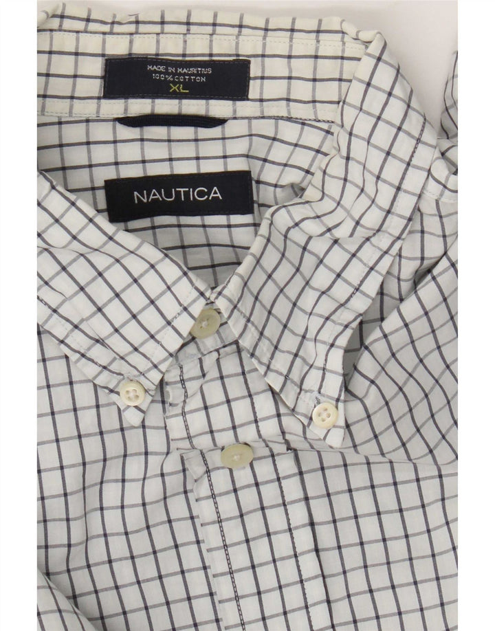Nautica Herrenhemd XL, weiß kariert, Baumwolle