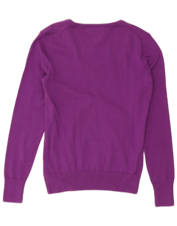 Tommy Hilfiger Damen-Pullover mit V-Ausschnitt, UK 14, mittelviolette Baumwolle