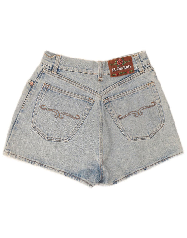 El Charro Damen-Jeansshorts mit hoher Taille und Grafik, W30, Mittelblau mit Blumenmuster