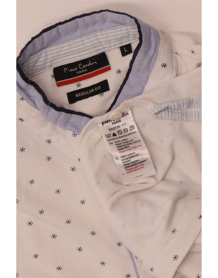 Pierre Cardin Herren-Poloshirt mit abstraktem Muster, groß, aus weißer Baumwolle