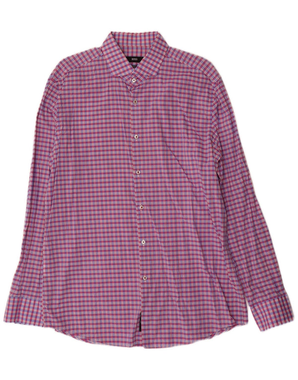 Hugo Boss Herren Slim Fit Hemd Größe 43 17 XL Lila karierte Baumwolle