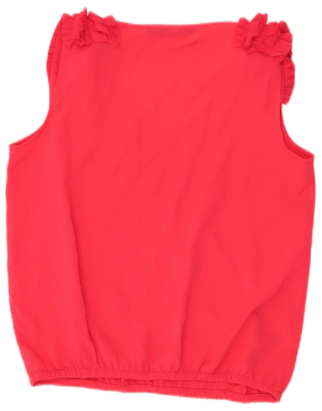 Zara Damen-Blusenoberteil mit Rüschen vorne, ärmellos, Gr. 44, Mittelrot