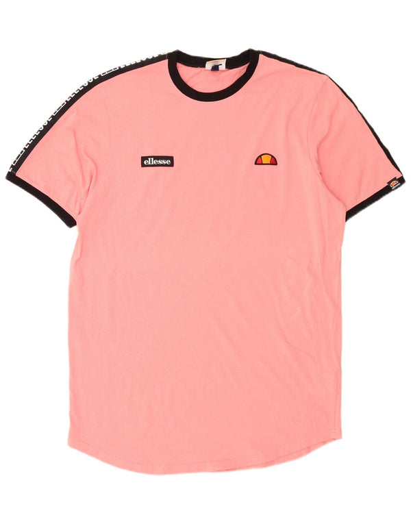 Ellesse Herren Grafik-T-Shirt Top 2XL Pink Colourblock Baumwolle