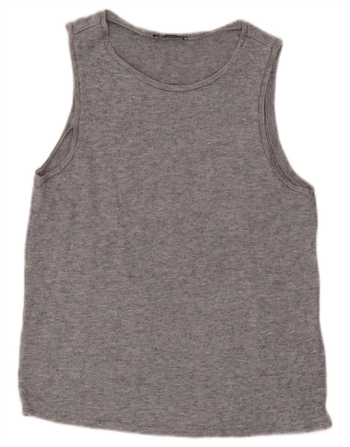 Zara Damen Weste Top UK 10 Small Grau gefleckte Viskose