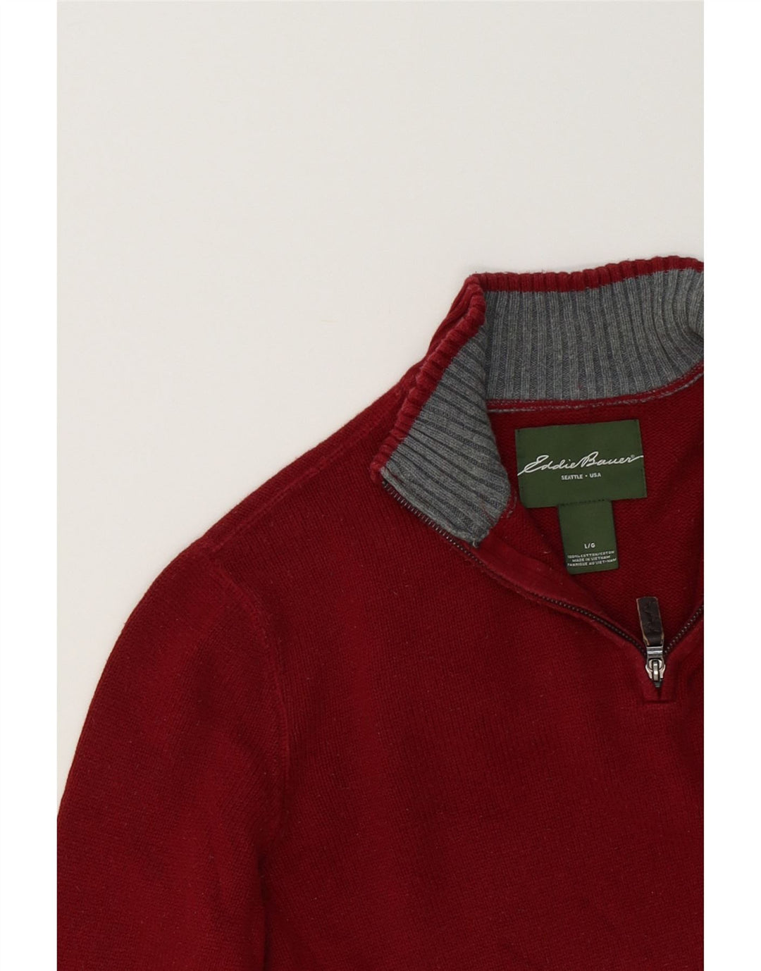 EDDIE BAUER Mens Zip Neck Jumper Sweater Large Red Cotton Vintage Eddie Bauer and Second-Hand Eddie Bauer from Messina Hembry 
