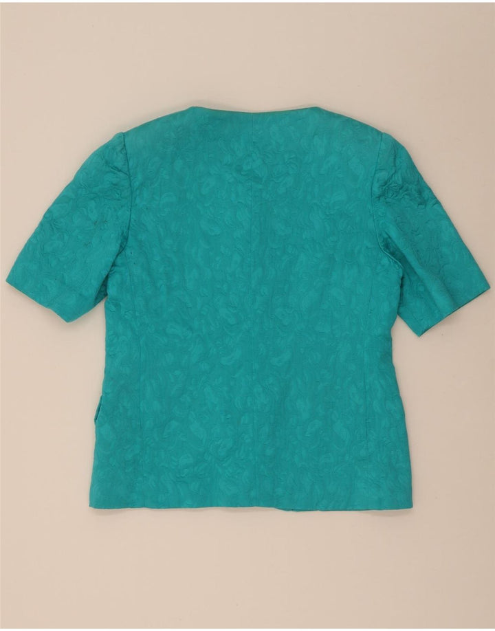 Vintage Damen Abstraktes 4-Knopf-2-teiliges Rock-Set UK 14 Medium Türkis