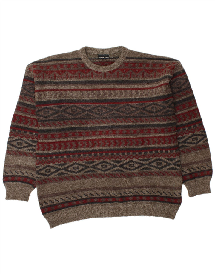 Giramondo Herren-Pullover mit Rundhalsausschnitt, groß, braun, geometrisch, Polyacryl