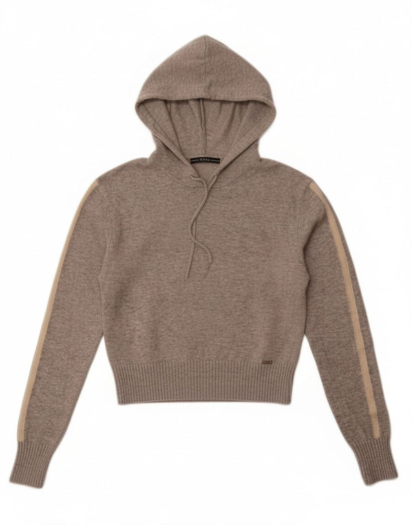 Guess Damen Crop Kapuzenpullover Pullover UK 6 XS Grau Farbblock