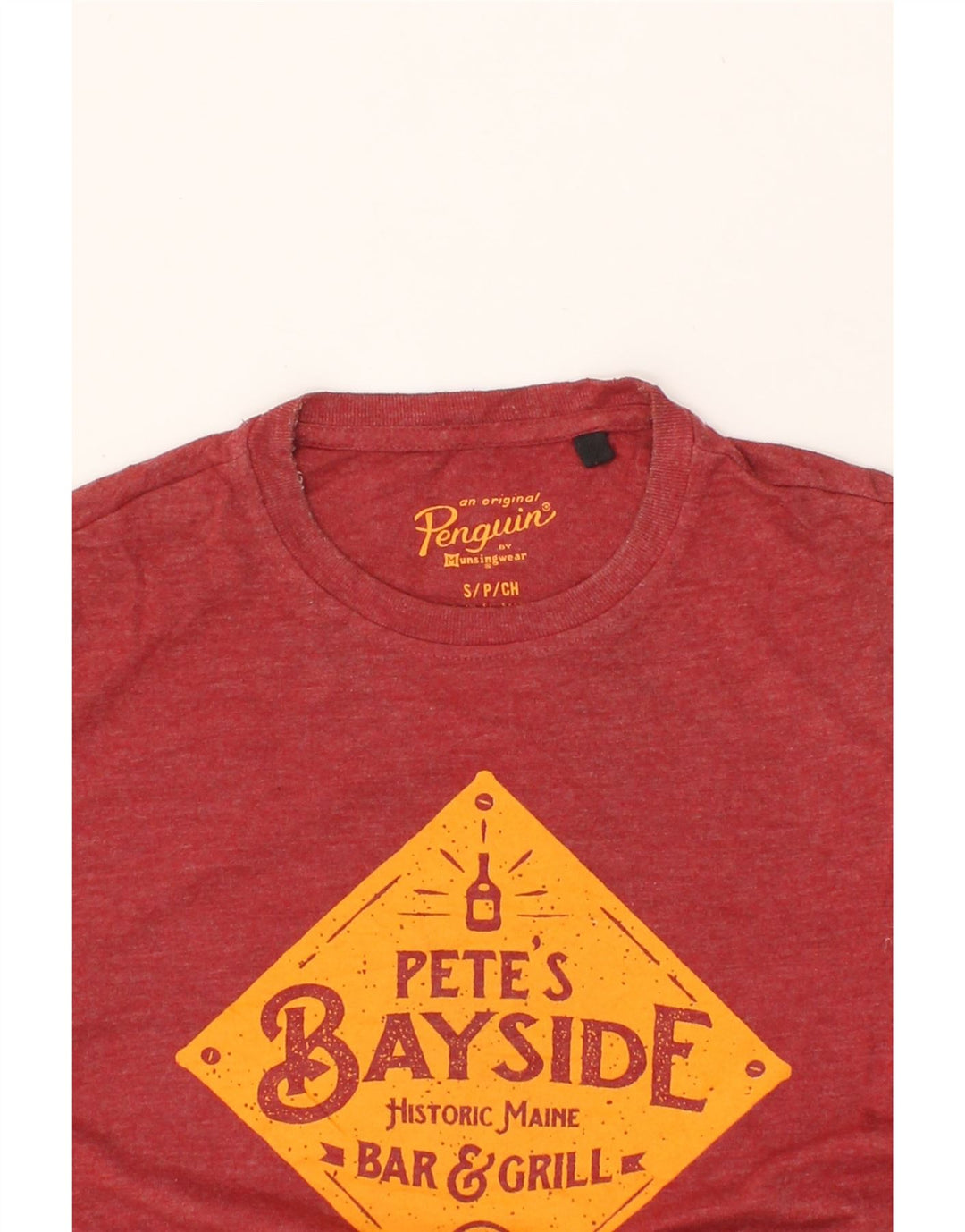 PENGUIN Mens Graphic T-Shirt Top Small Red Polyester Vintage Penguin and Second-Hand Penguin from Messina Hembry 