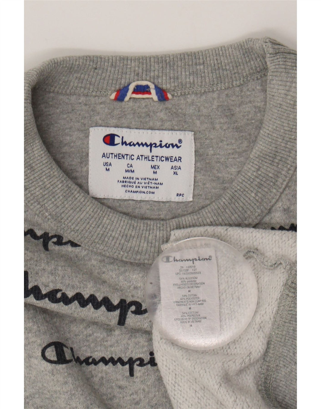 CHAMPION Mens Graphic Sweatshirt Jumper Medium Grey Cotton Vintage Champion and Second-Hand Champion from Messina Hembry 