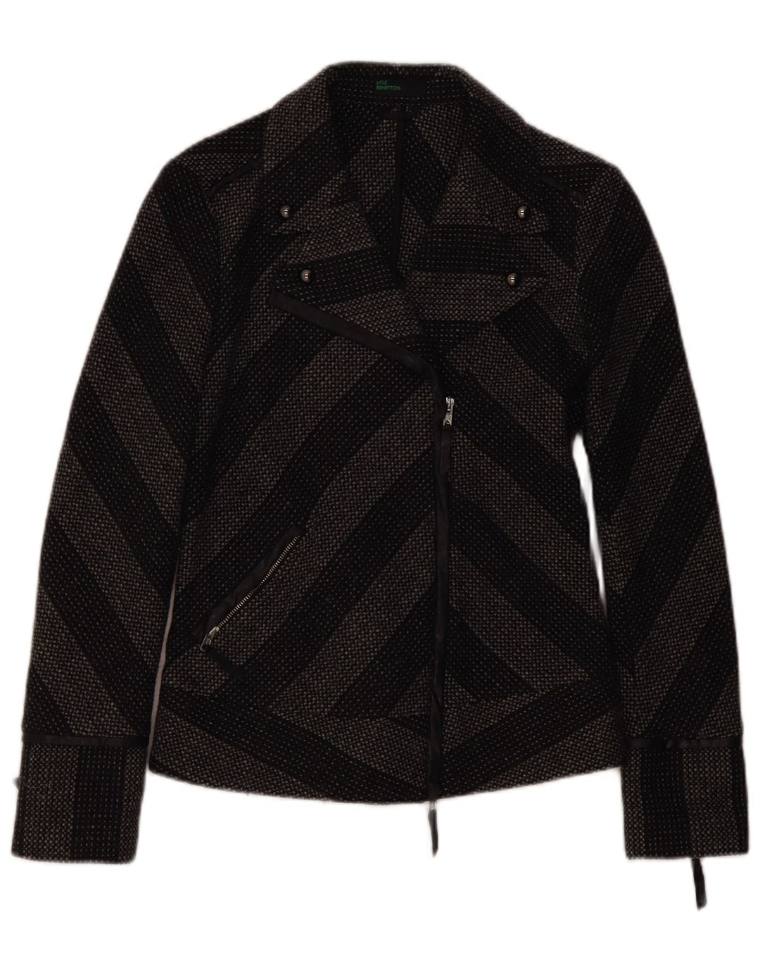 Benetton Damen Blazer Jacke IT 44 Mittelgrau gestreifte Wolle