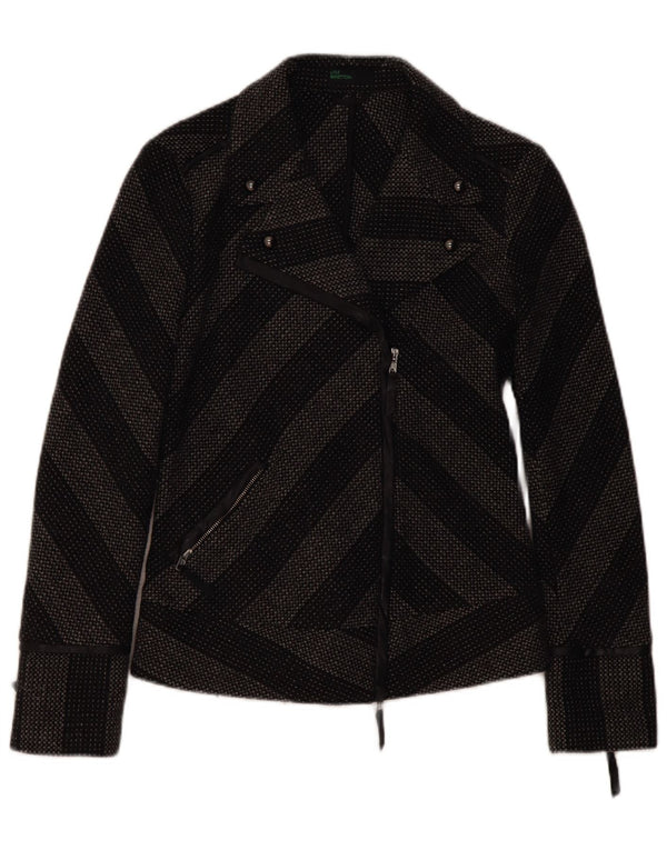 Benetton Damen Blazer Jacke IT 44 Mittelgrau gestreifte Wolle