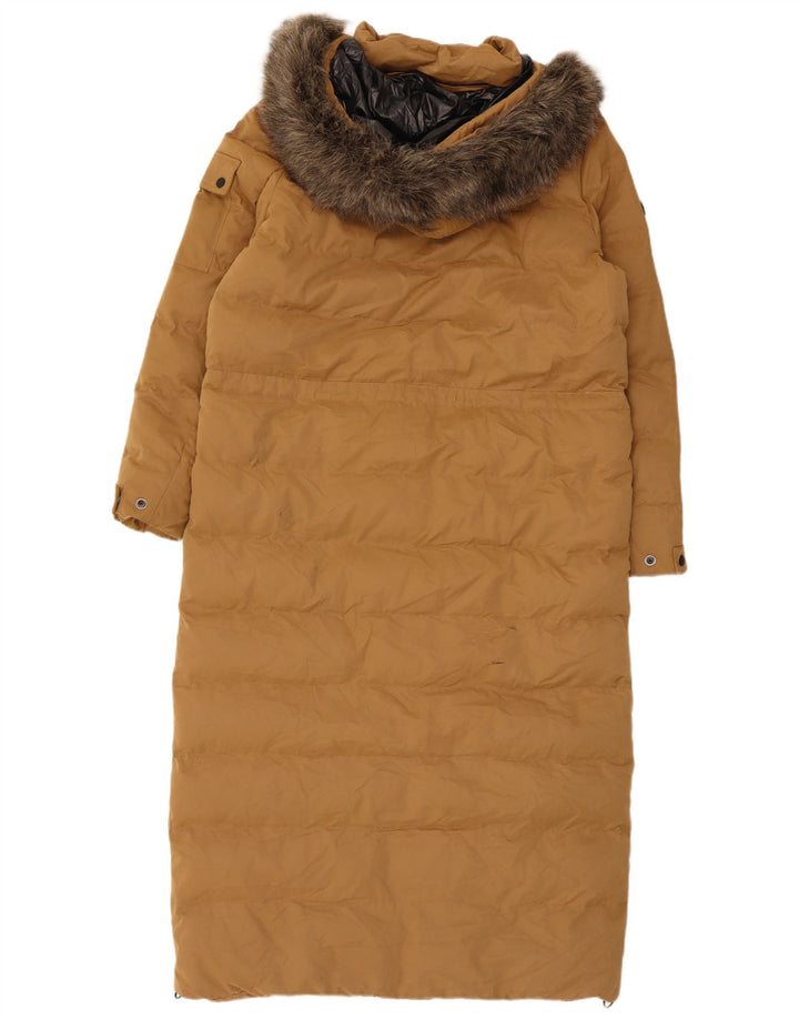 Superdry Wattierter Mantel mit Kapuze für Damen, UK 12, mittelbeigefarbenes Polyester