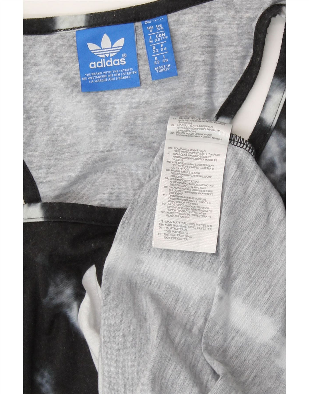 Adidas Damen Graphic Vest Top UK 6 XS Schwarzer Batik-Polyester