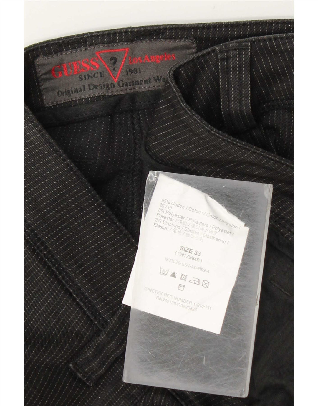 Guess Herren Straight Jeans W33 L32 Schwarz gestreift aus Baumwolle